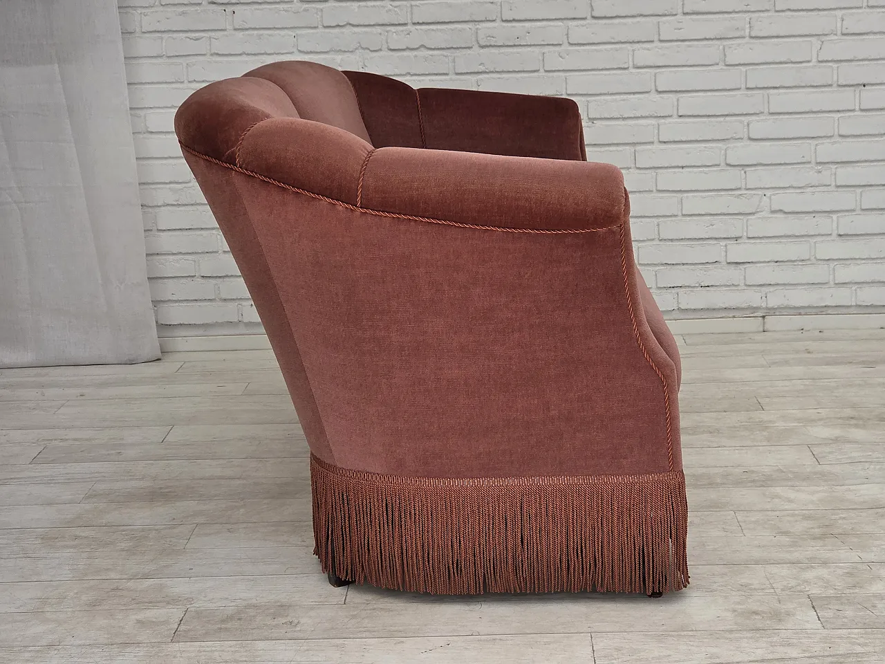 1960s, Danish 2-seater sofa, original pink furniture velour. 7