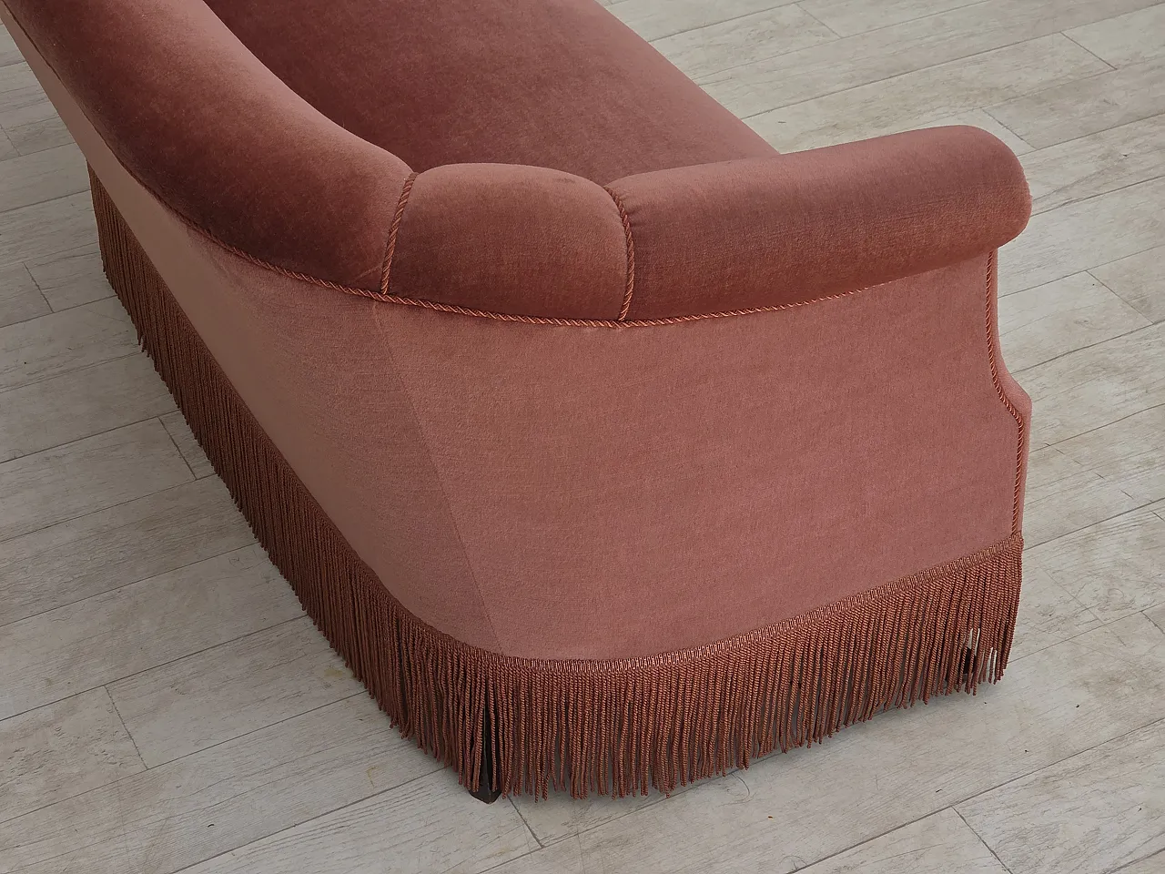 1960s, Danish 2-seater sofa, original pink furniture velour. 8