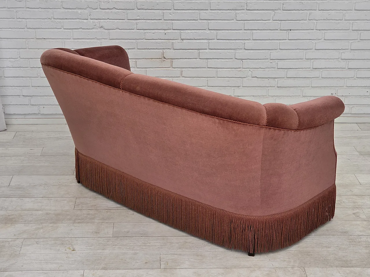 1960s, Danish 2-seater sofa, original pink furniture velour. 9