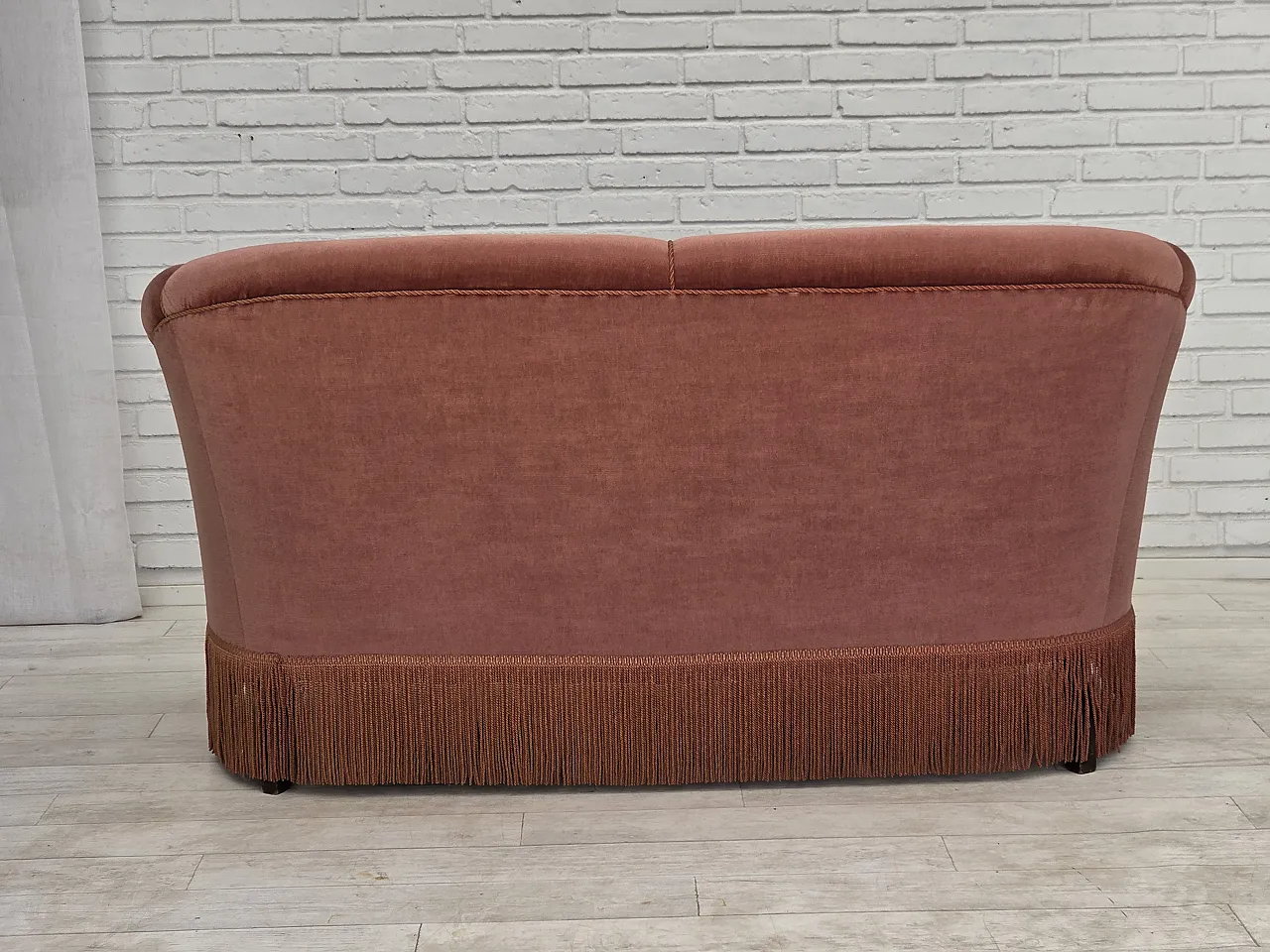 1960s, Danish 2-seater sofa, original pink furniture velour. 10