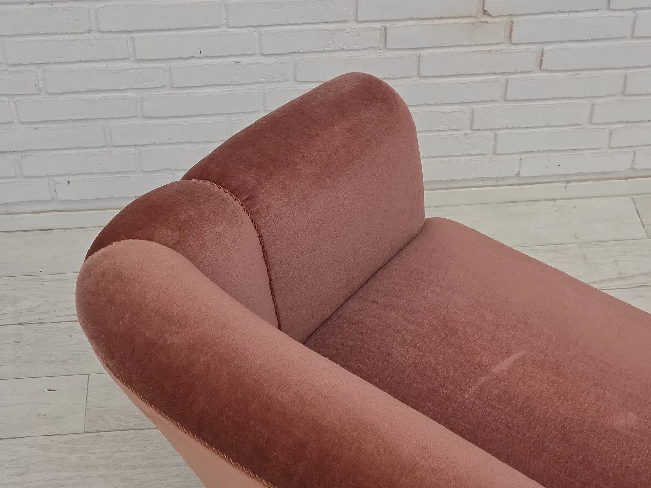 1960s, Danish 2-seater sofa, original pink furniture velour. 11