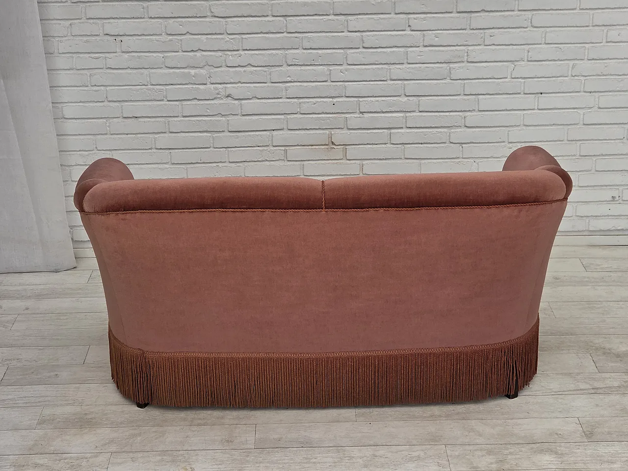 1960s, Danish 2-seater sofa, original pink furniture velour. 12