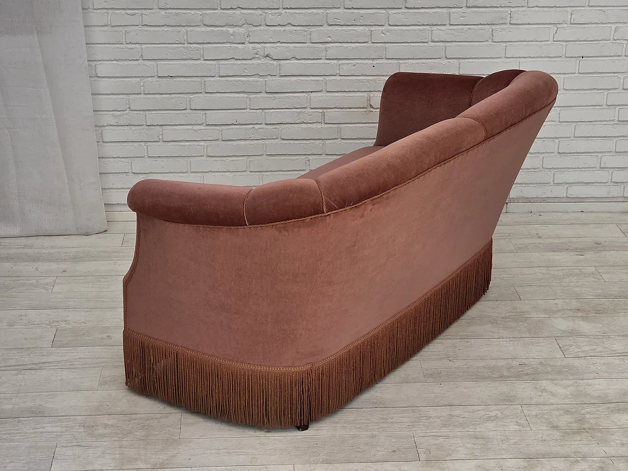 1960s, Danish 2-seater sofa, original pink furniture velour. 13