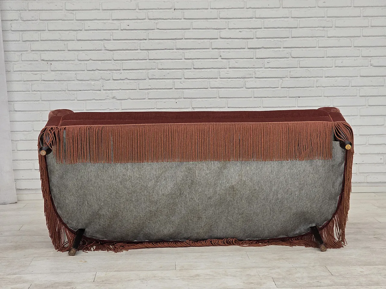 1960s, Danish 2-seater sofa, original pink furniture velour. 14