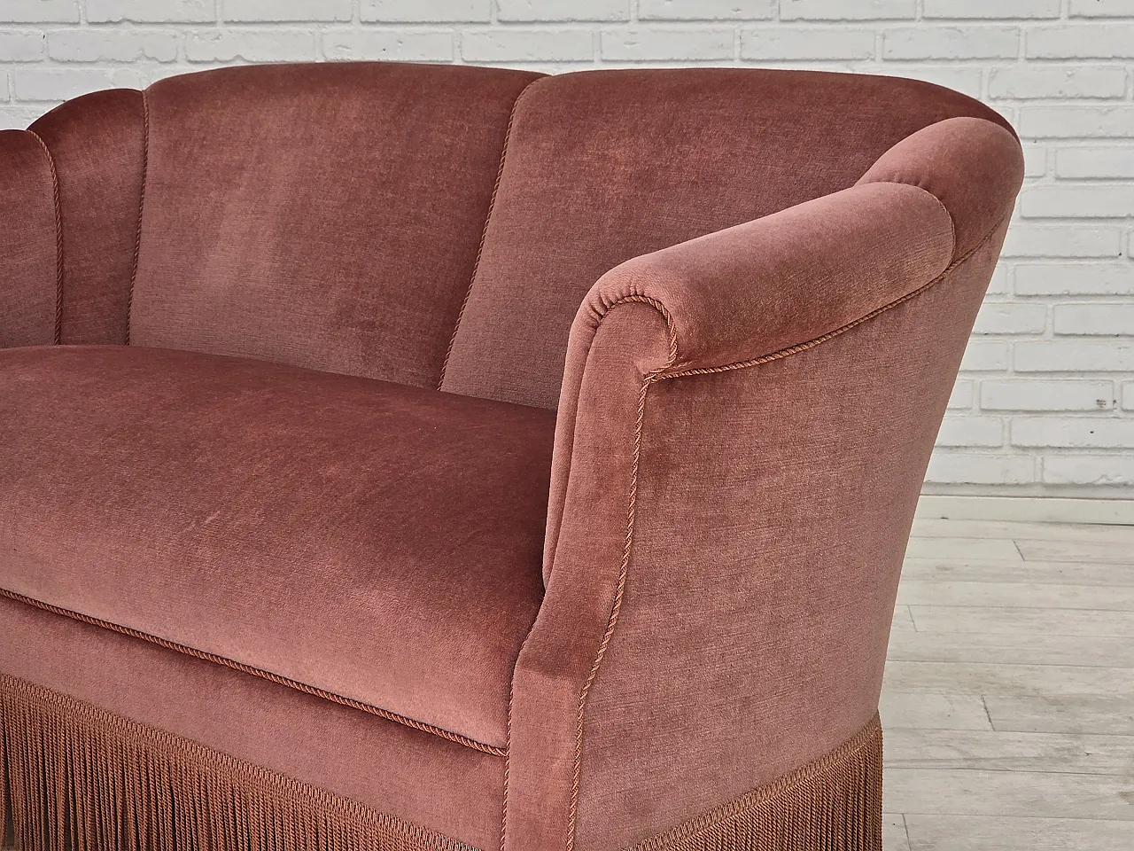 1960s, Danish 2-seater sofa, original pink furniture velour. 17