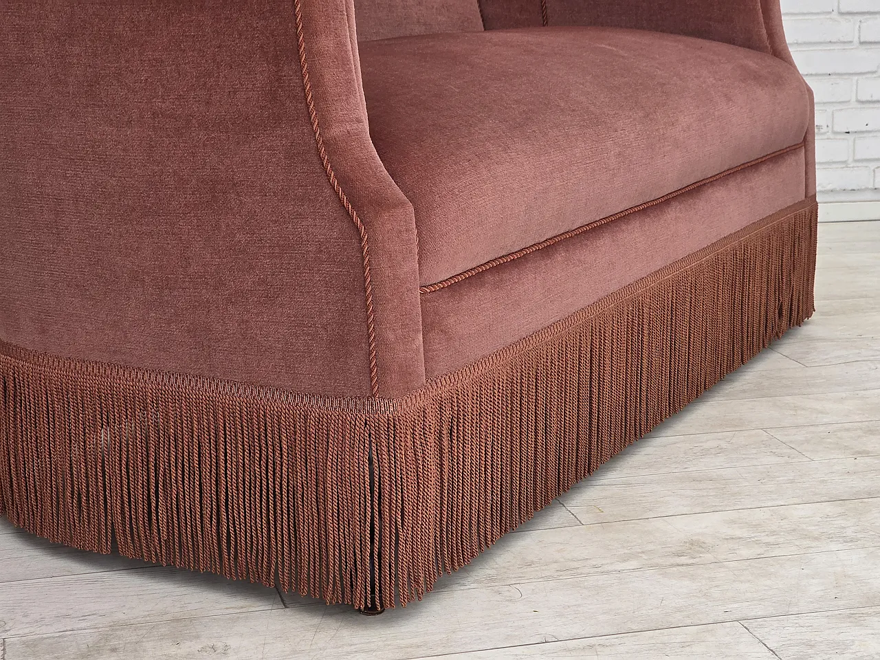 1960s, Danish 2-seater sofa, original pink furniture velour. 19