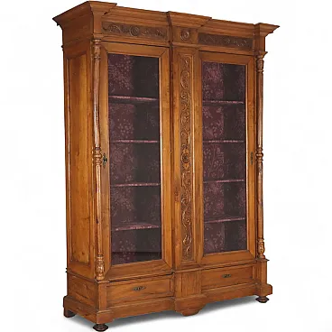 Walnut display cabinet with glass doors, late 19th century