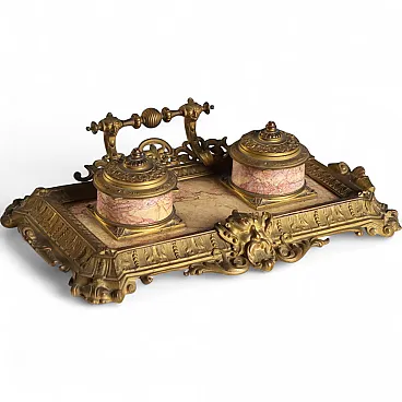 Bronze and marble desk inkwell, 19th century