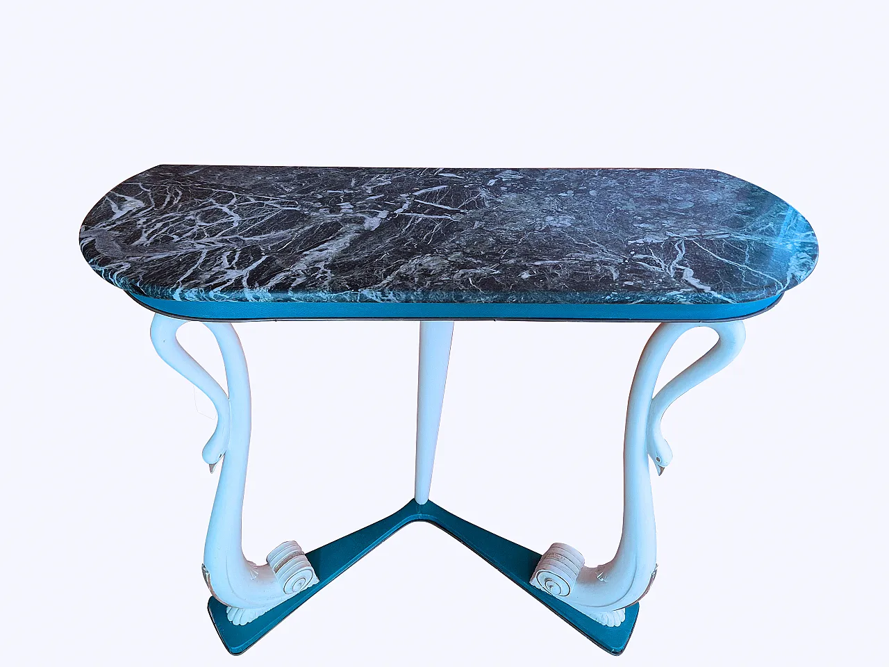 Italian console with carved swans and marble, 1950s 1