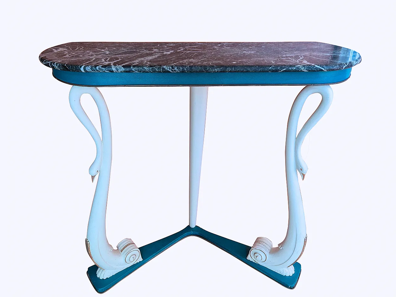 Italian console with carved swans and marble, 1950s 2