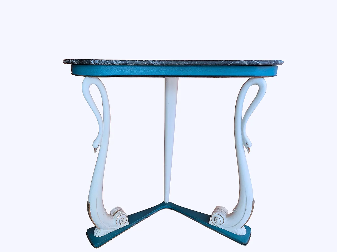 Italian console with carved swans and marble, 1950s 3