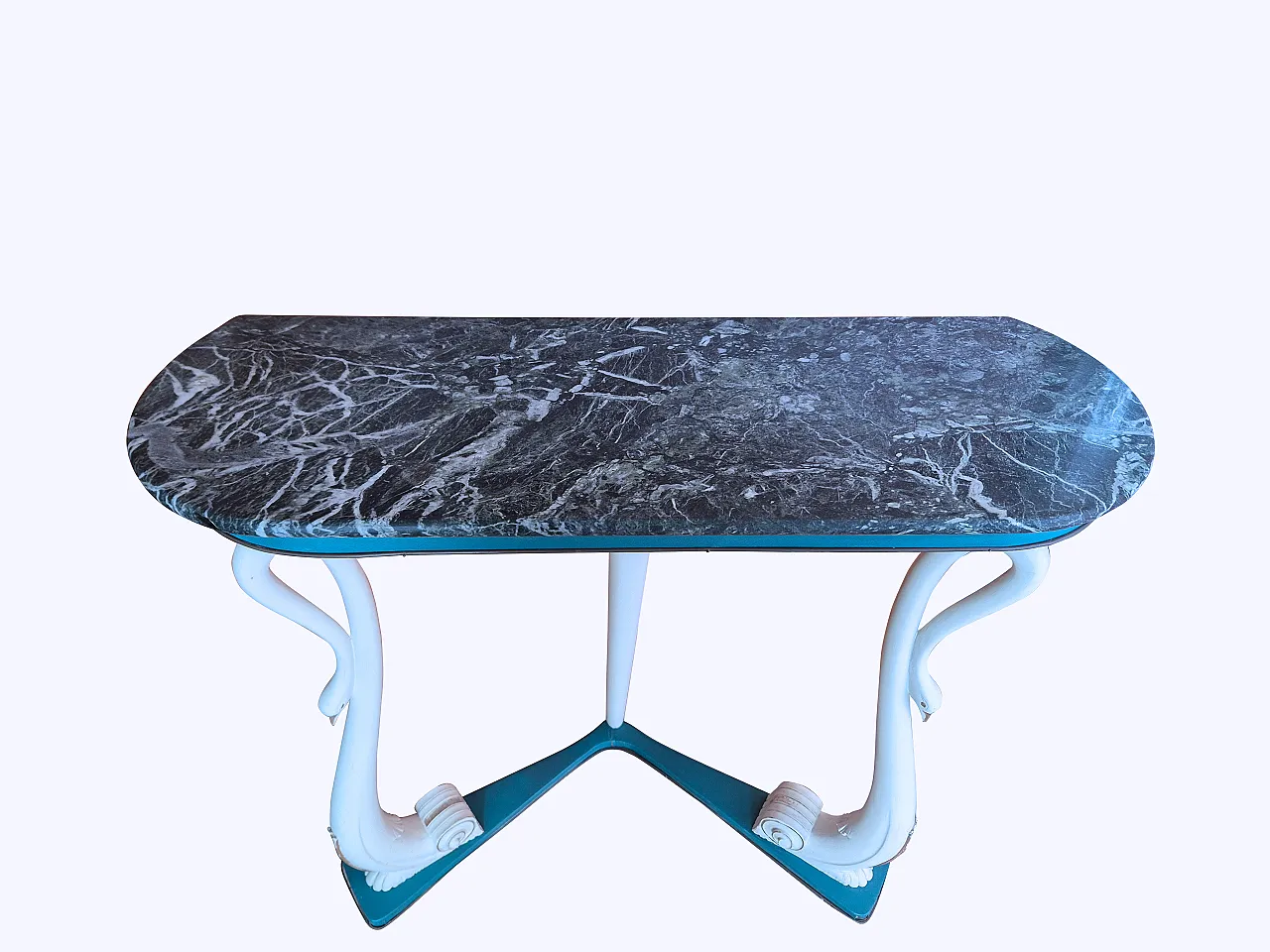 Italian console with carved swans and marble, 1950s 4