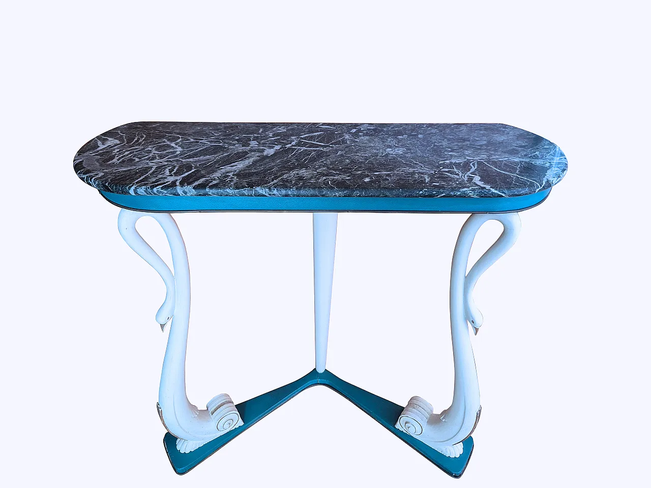 Italian console with carved swans and marble, 1950s 5