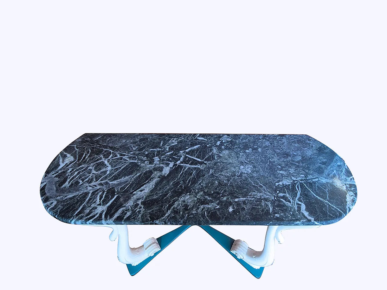 Italian console with carved swans and marble, 1950s 6