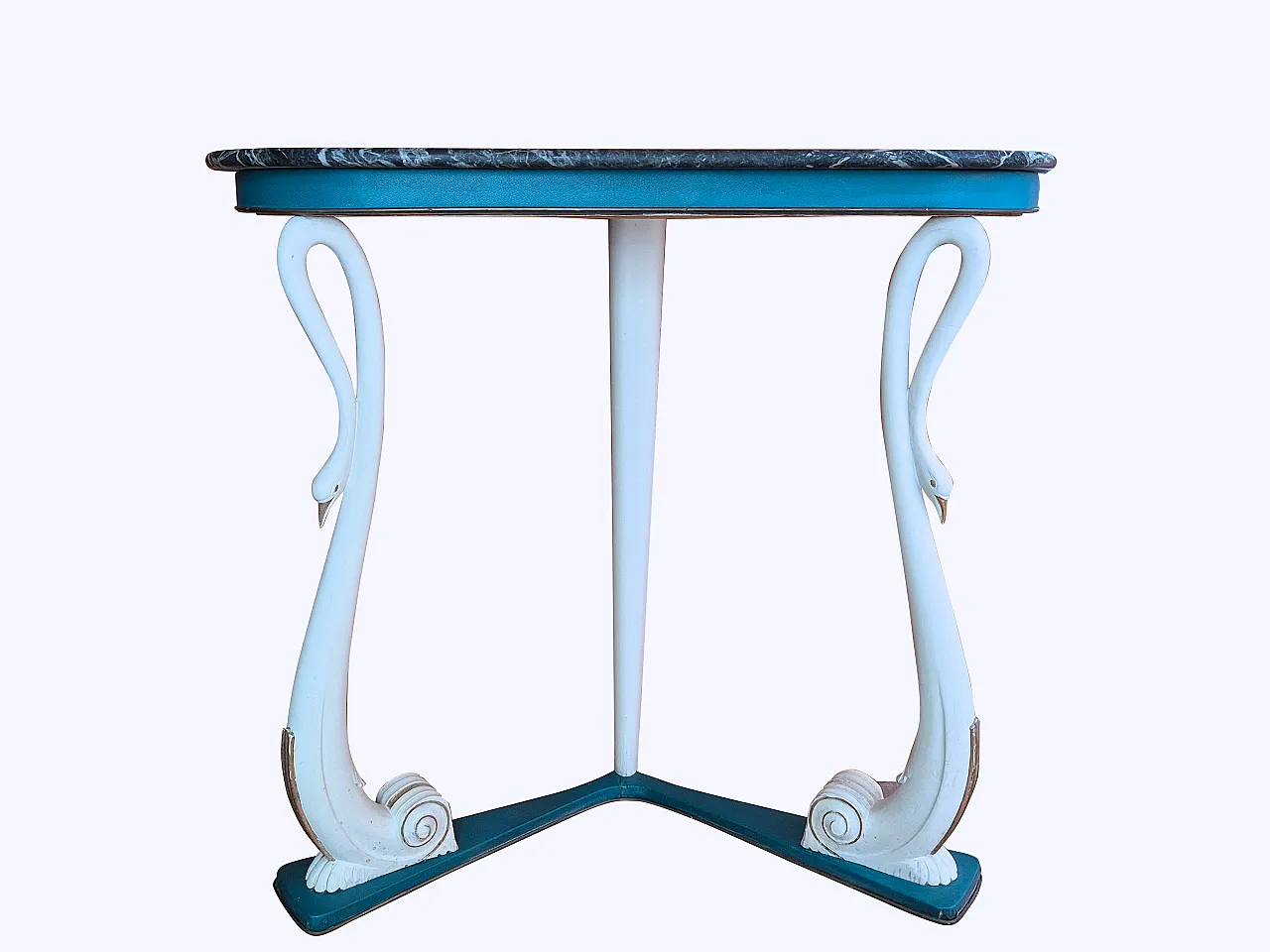 Italian console with carved swans and marble, 1950s 7