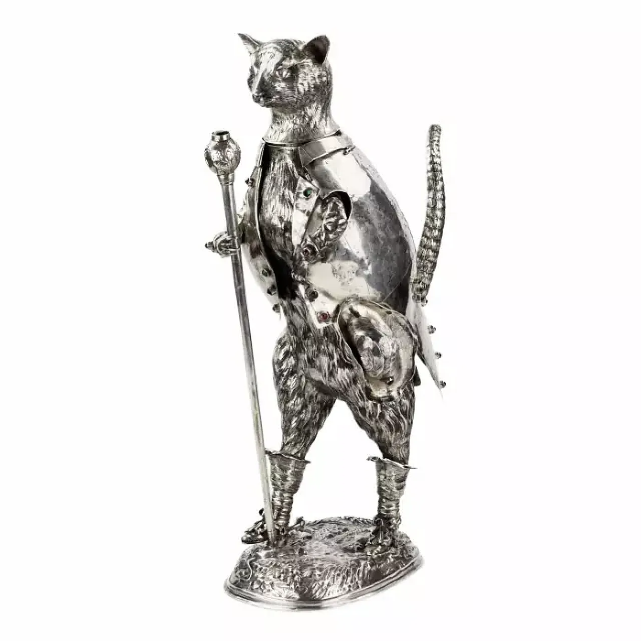 Figura in argento del personaggio del Gatto con gli stivali, '800 1