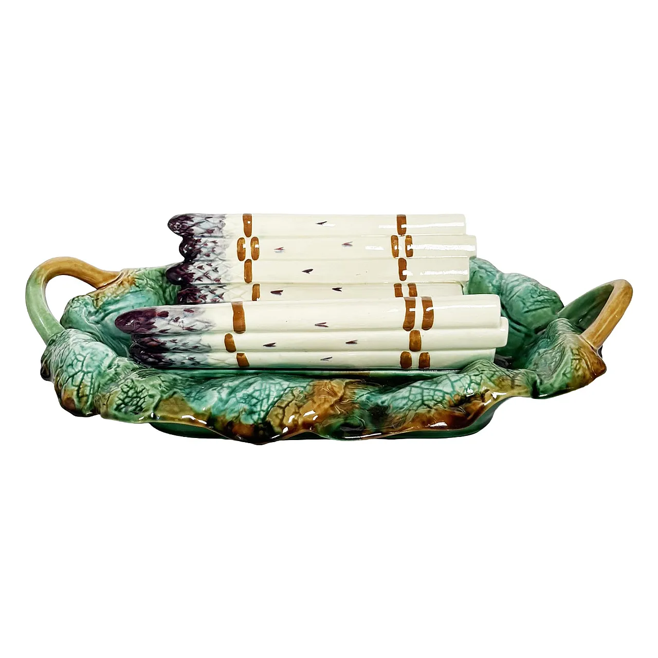 Piatto da portata per asparagi in maiolica, '800 1