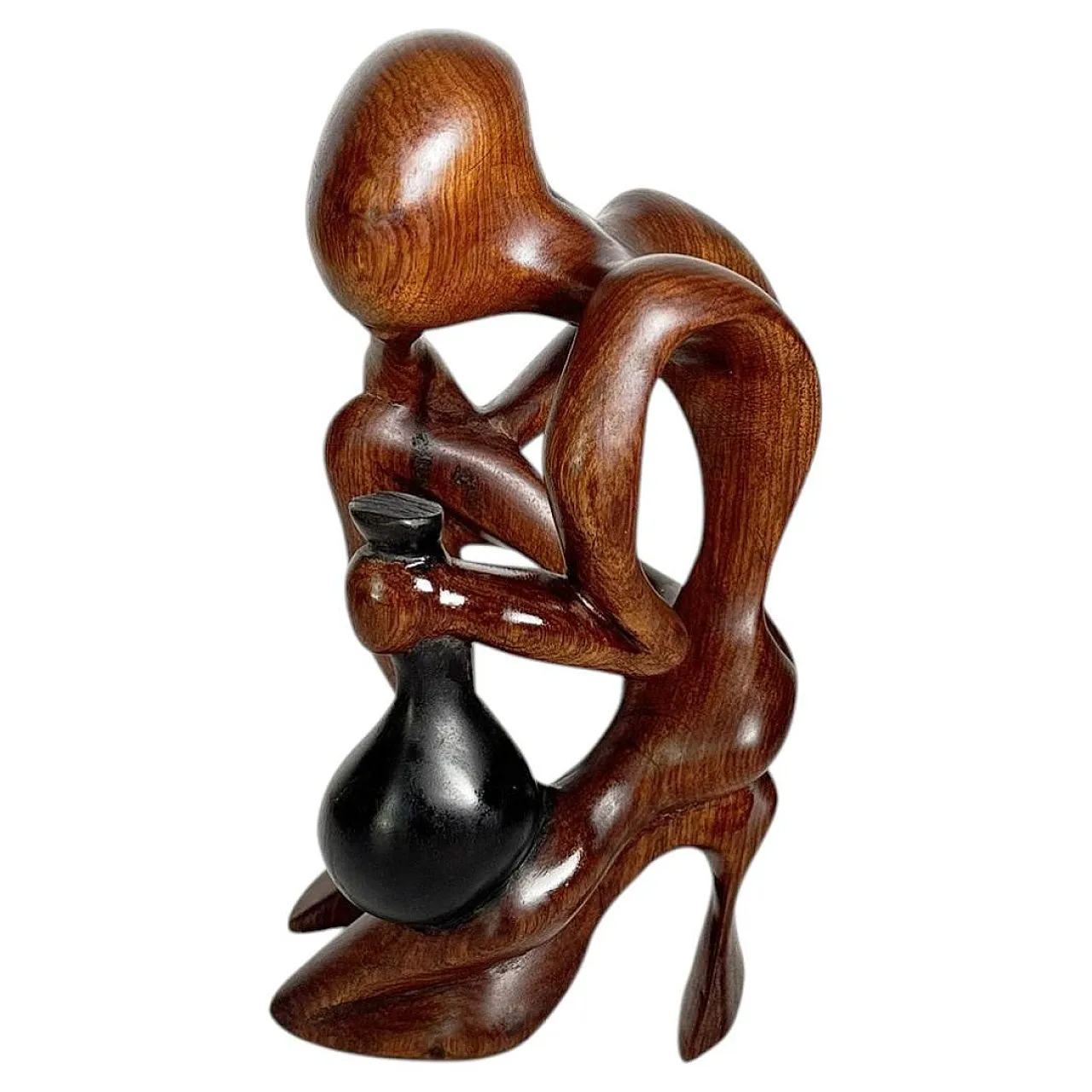 Scultura in legno raffigurante una donna accovacciata, anni ’70 1
