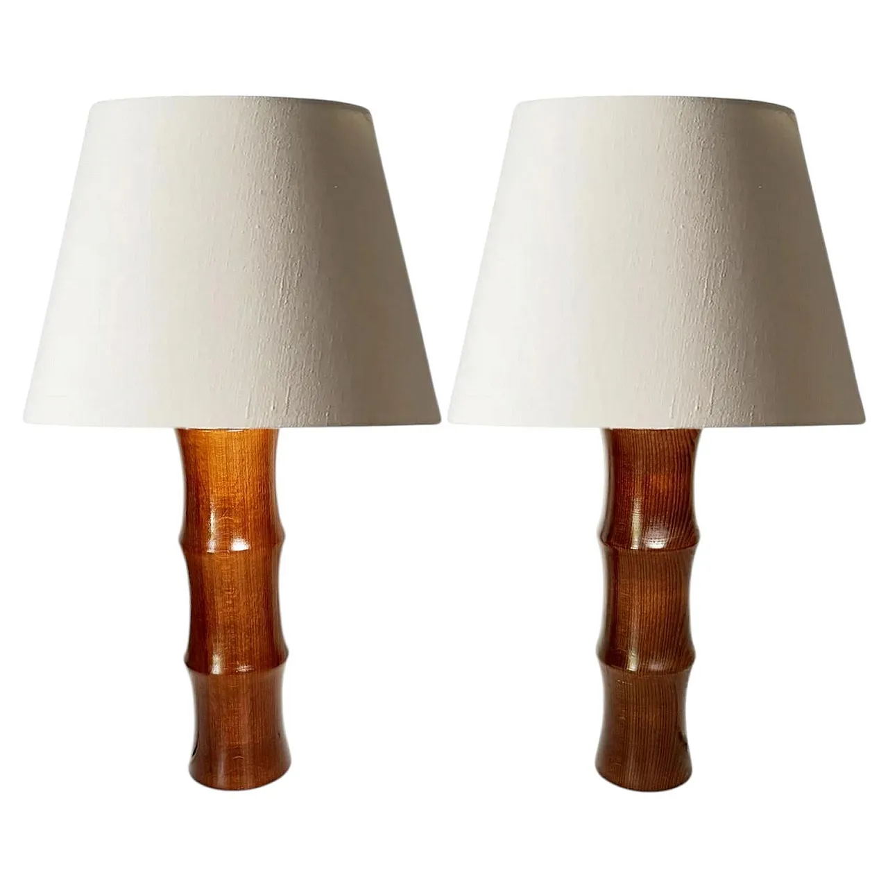 Coppia di lampade da tavolo cilindriche in legno, anni '90 1