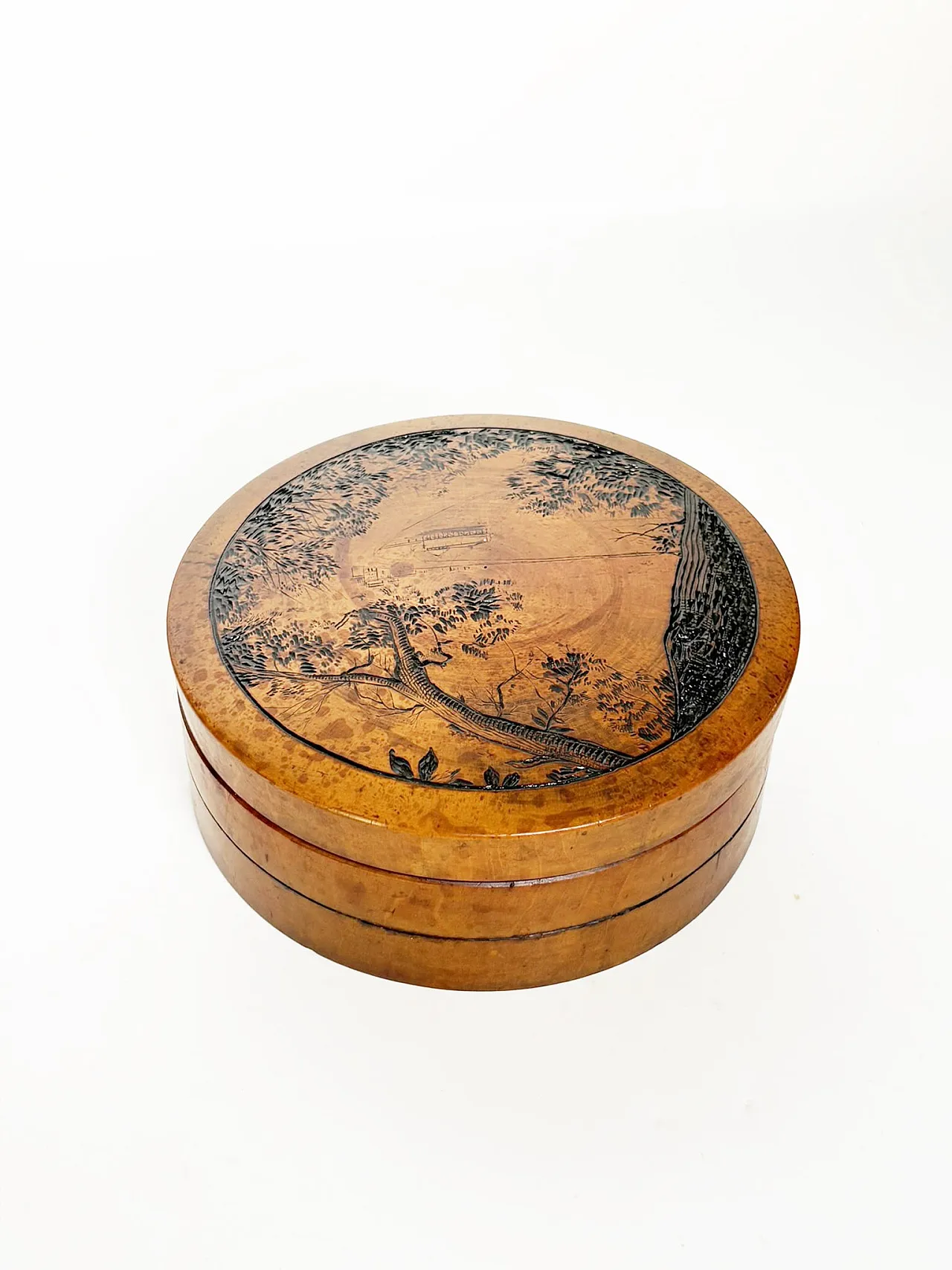 Scatola rotonda in legno, anni ’50 8