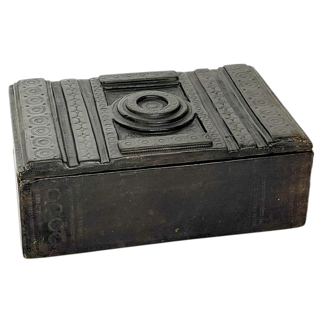 Embossed black leather box, 1950s 1