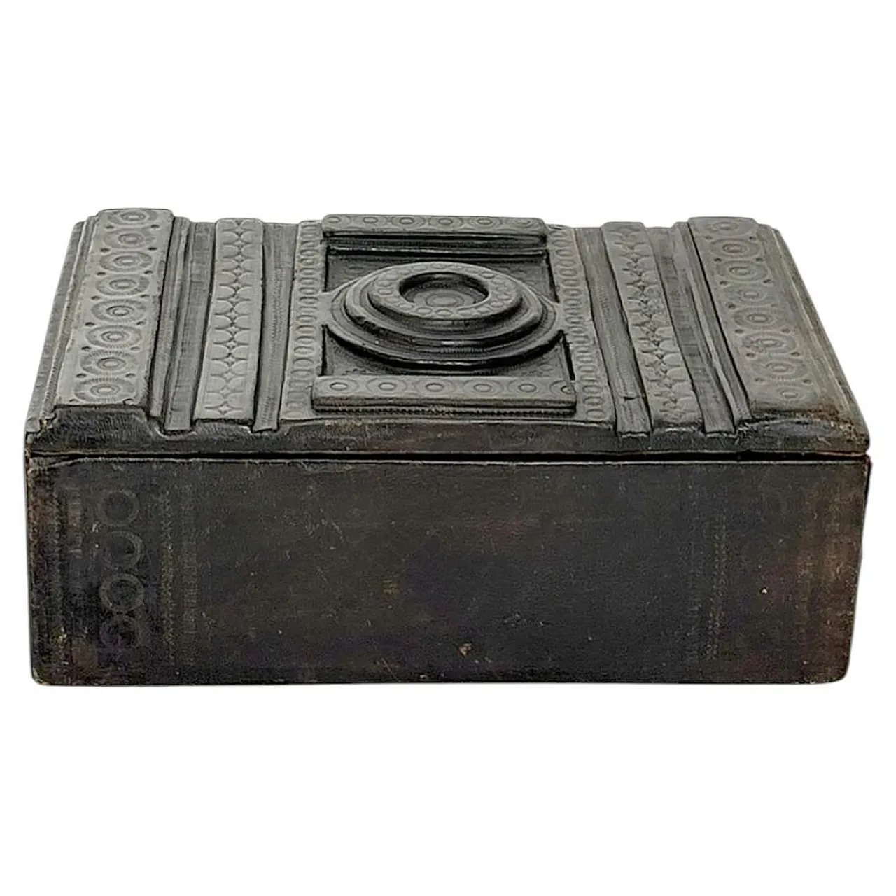 Embossed black leather box, 1950s 2