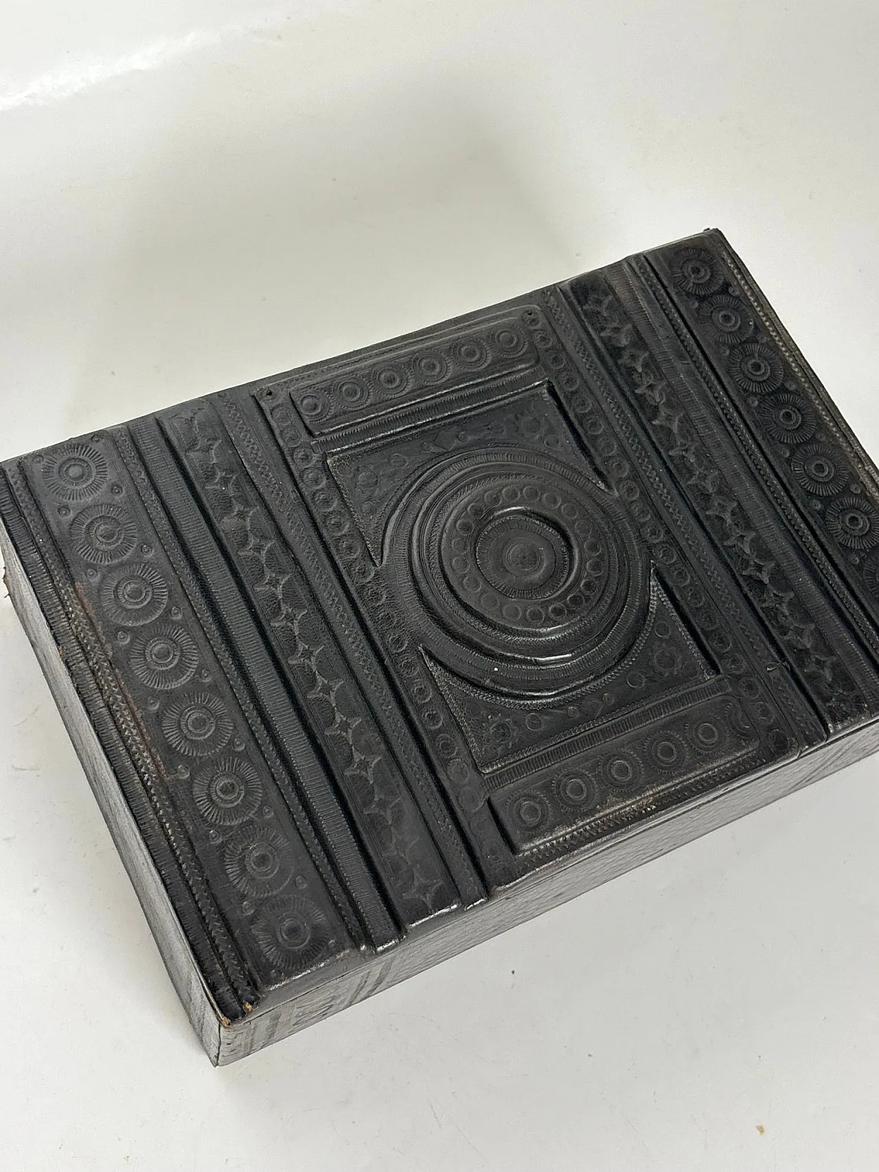 Embossed black leather box, 1950s 6