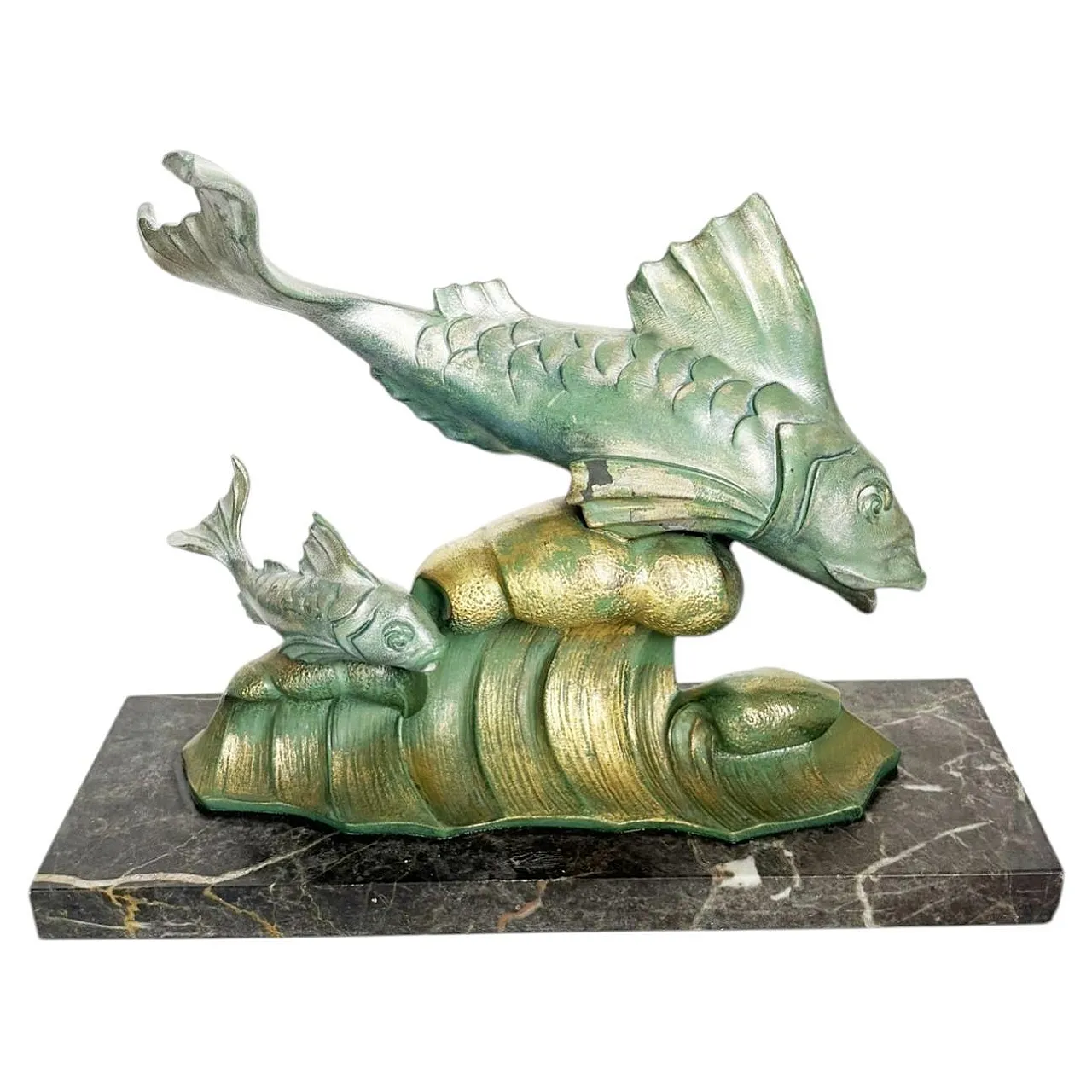 Bronze and marble sculpture depicting a fish, 1950s 1