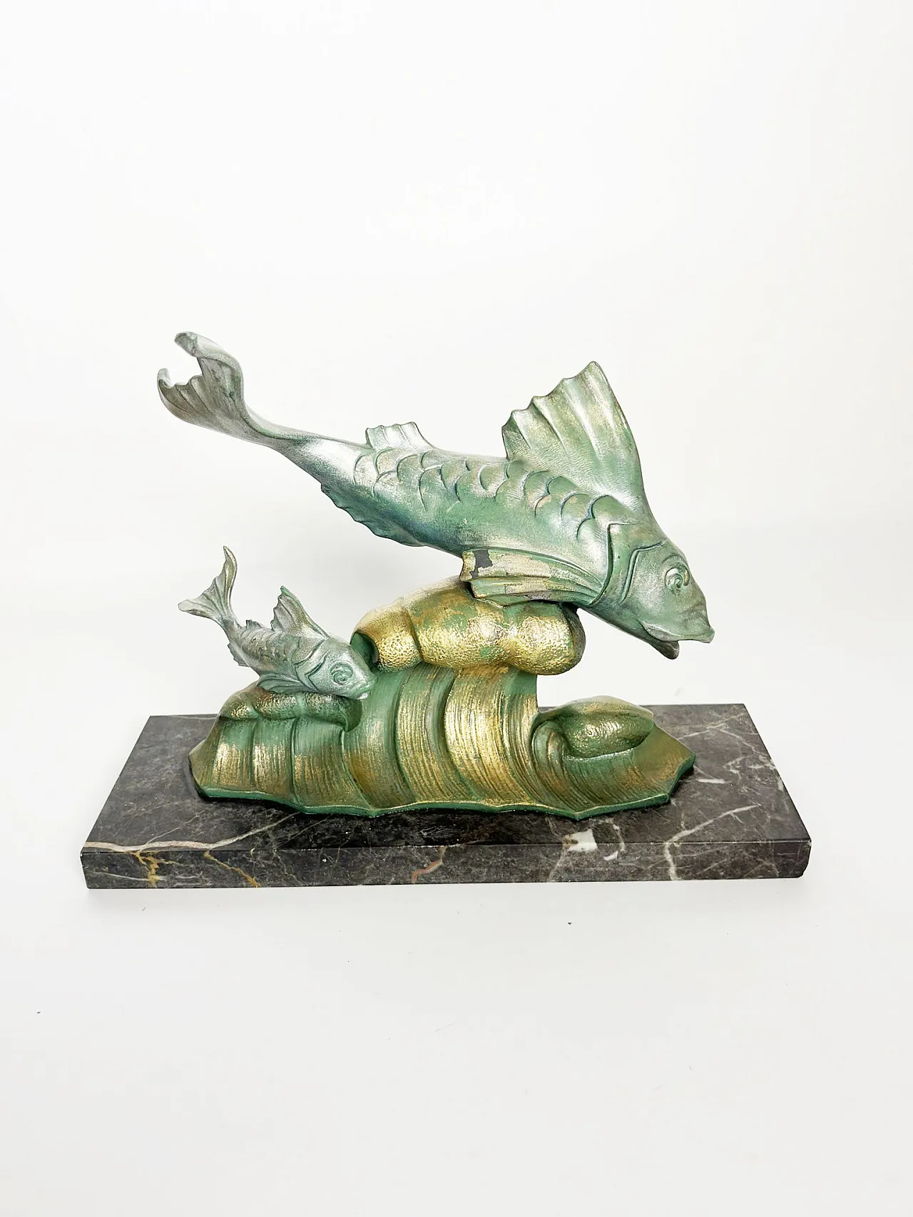 Bronze and marble sculpture depicting a fish, 1950s 2