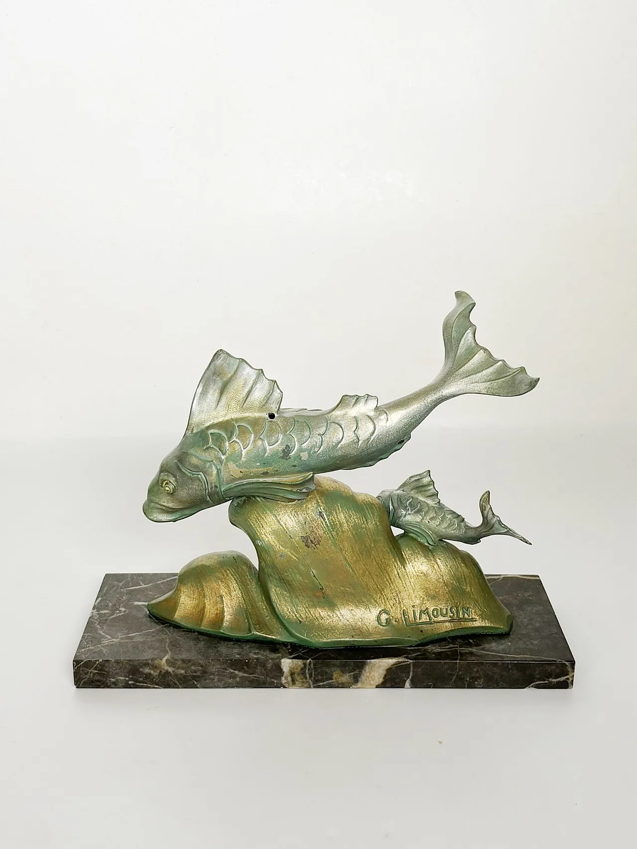 Bronze and marble sculpture depicting a fish, 1950s 3