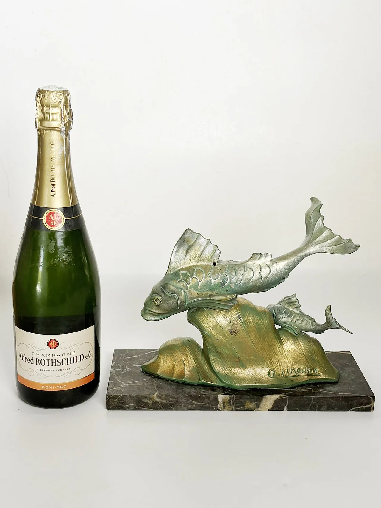 Bronze and marble sculpture depicting a fish, 1950s 4