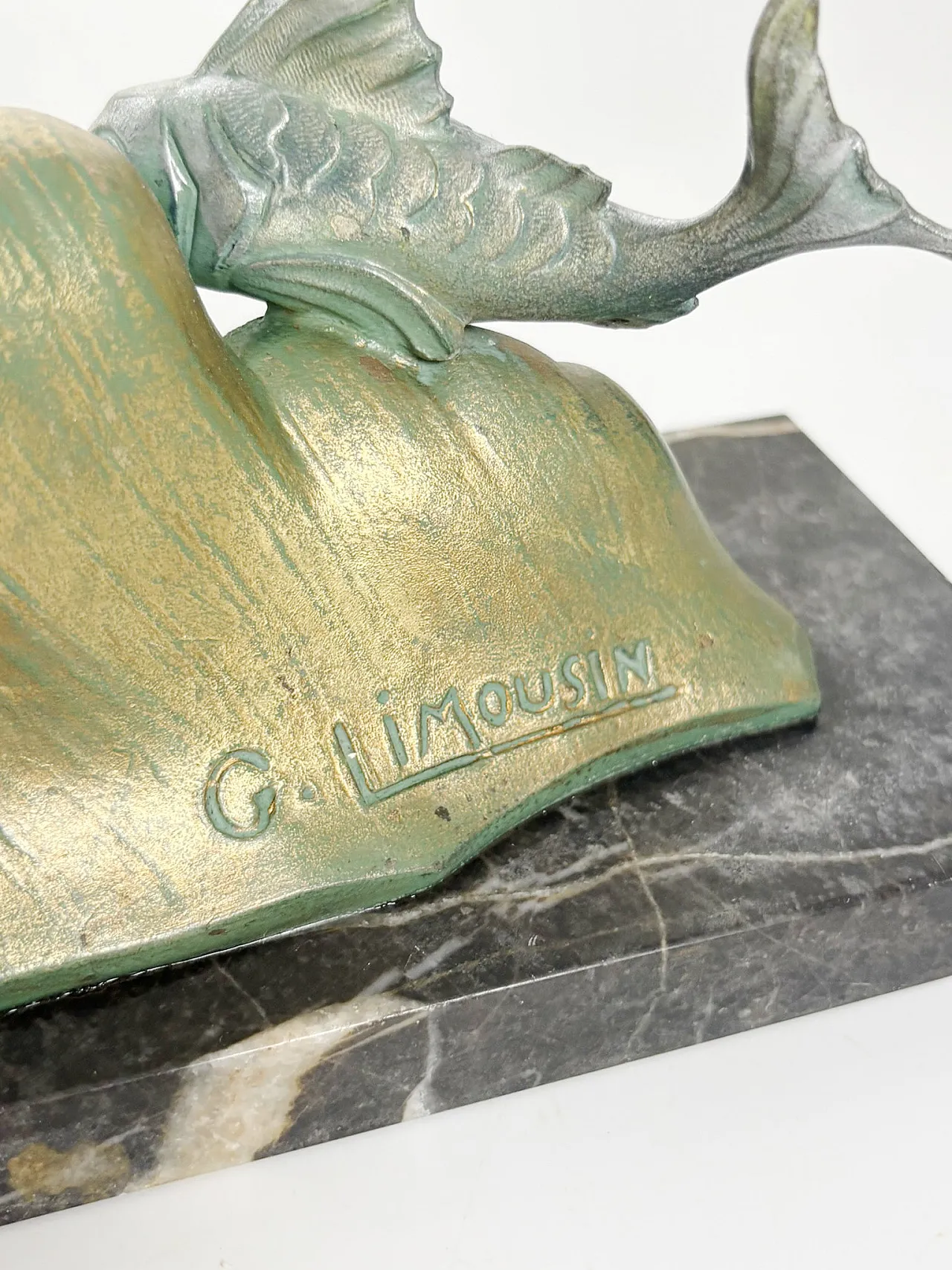 Bronze and marble sculpture depicting a fish, 1950s 5