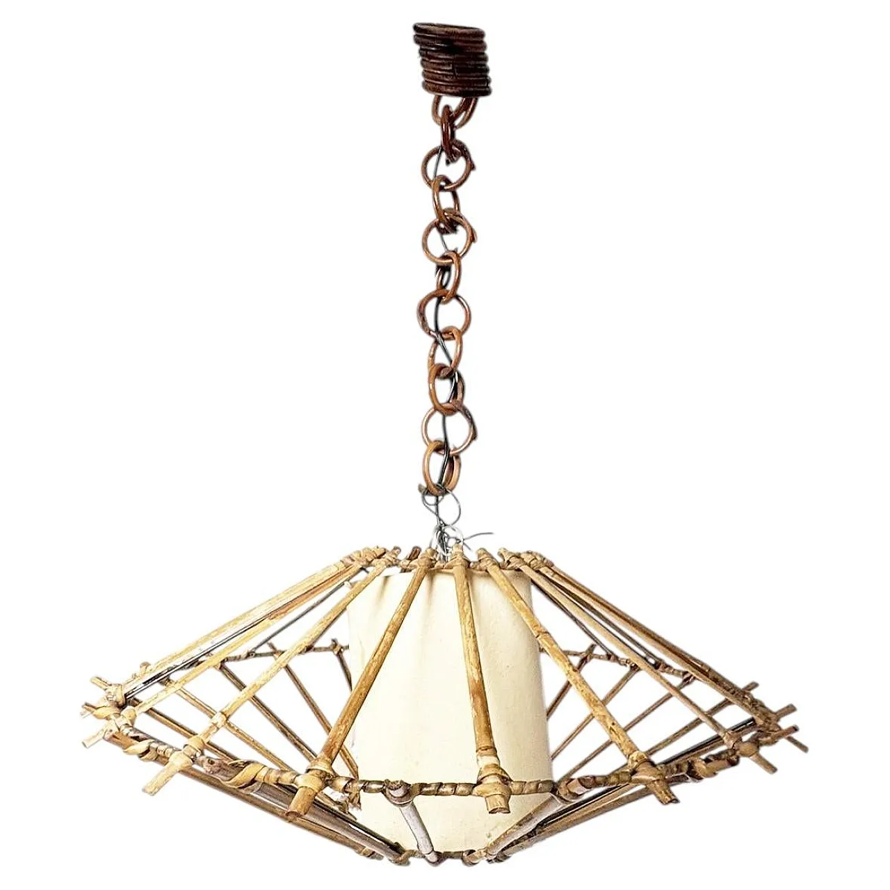 Lampadario in rattan, anni '60 1