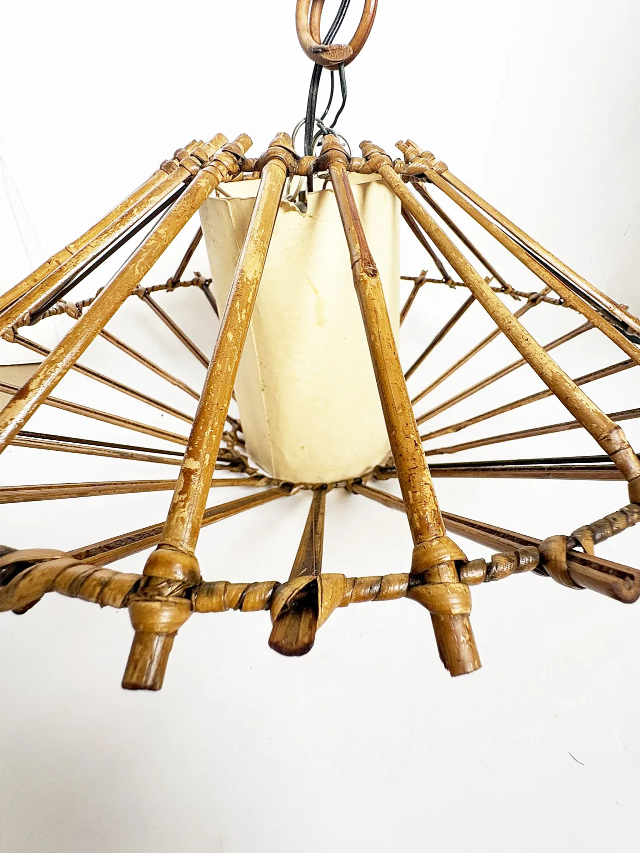 Lampadario in rattan, anni '60 6