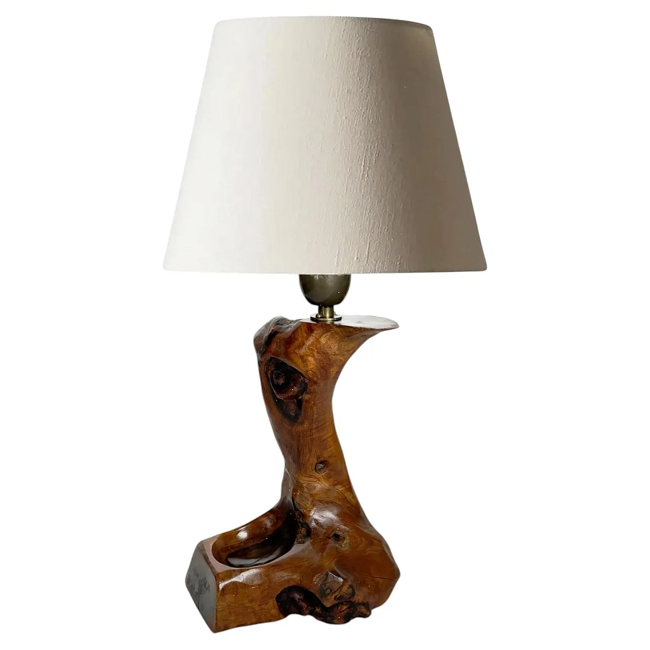 Brutalist-style olive wood table lamp, 1960s 1