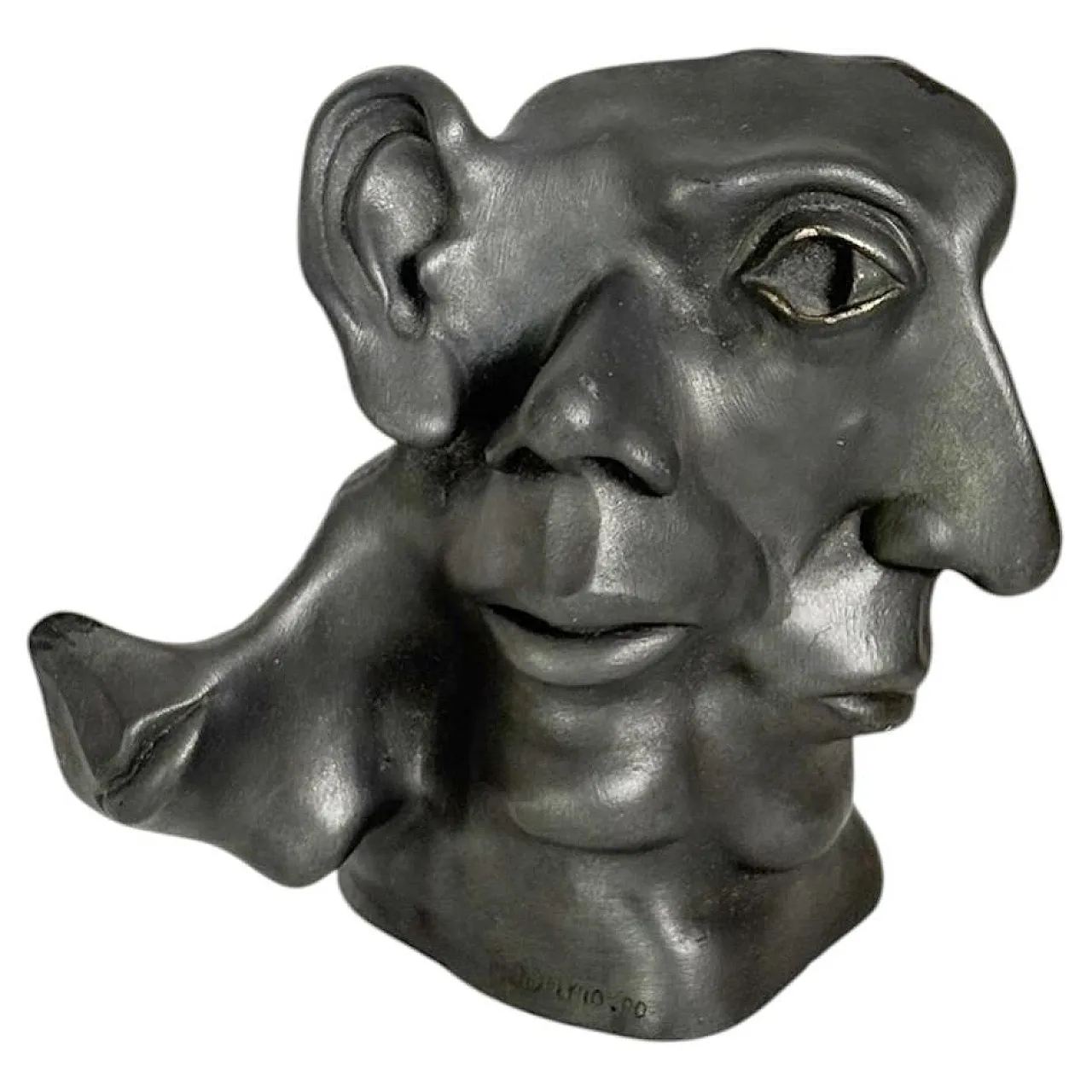 Patinated terracotta sculpture with multiple faces, 1960s 1