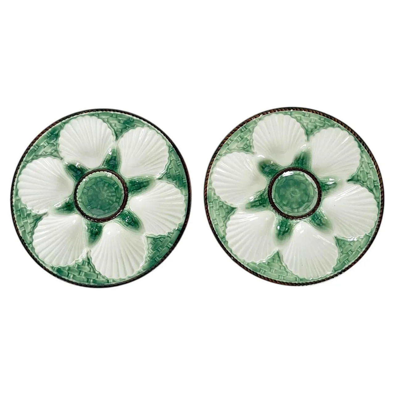 Coppia di piatti da ostriche in maiolica, anni ’20 1