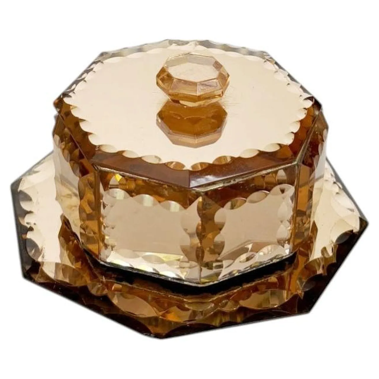 Pink-tinted glass box with saucer, Art Deco, 1940s 1