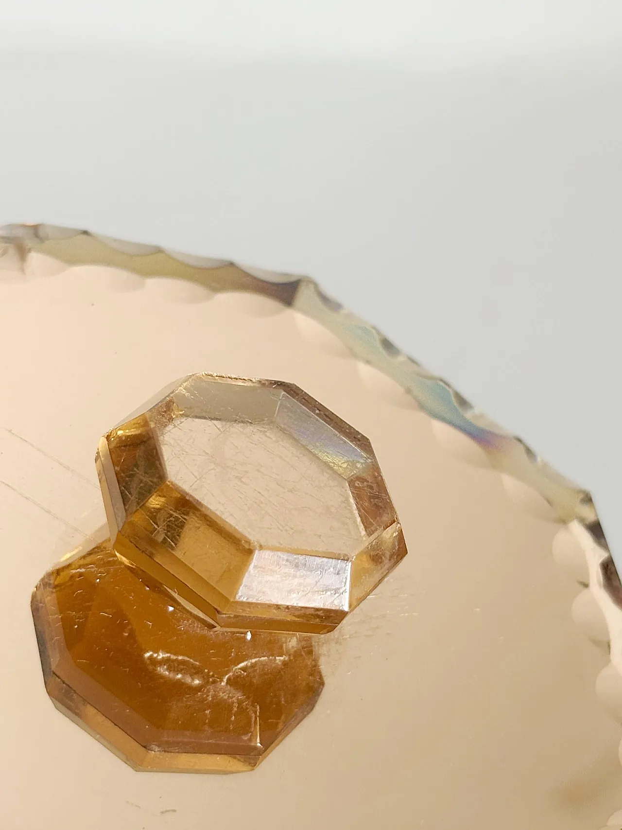Pink-tinted glass box with saucer, Art Deco, 1940s 8
