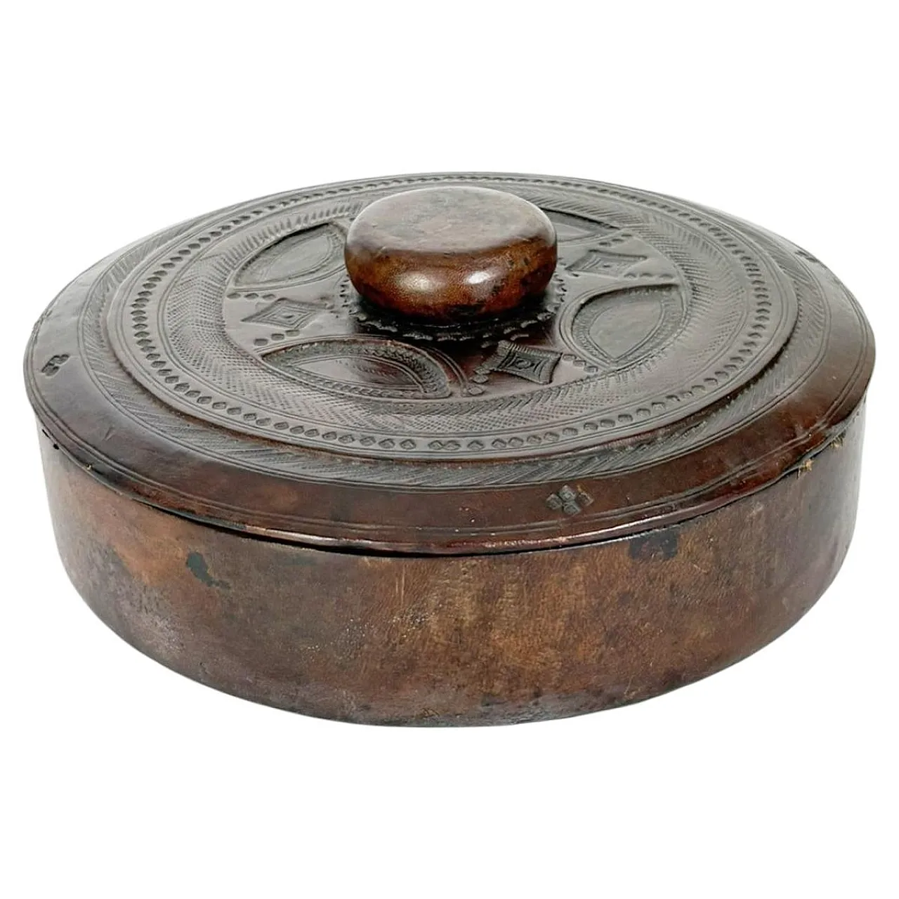 Round leather box, 1970s 1