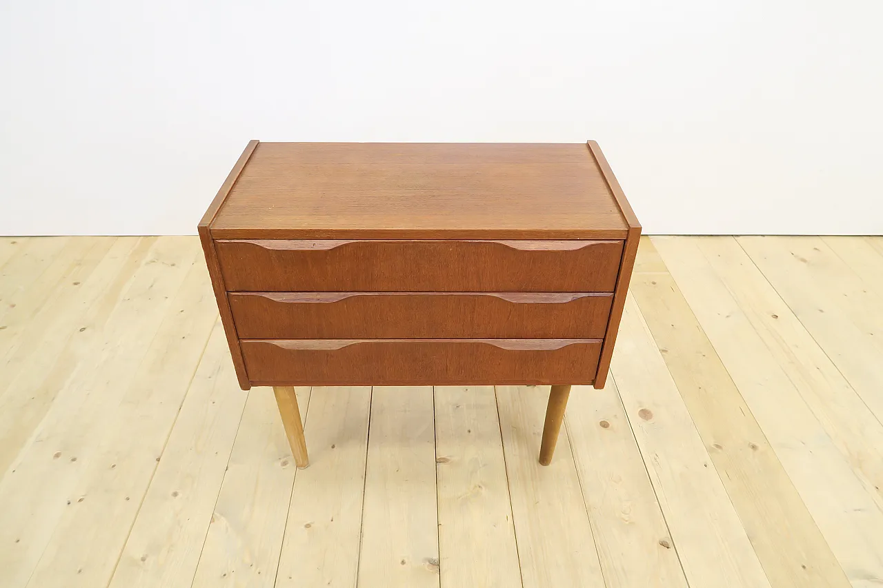 Teak nightstand with three drawers, 1960s 2