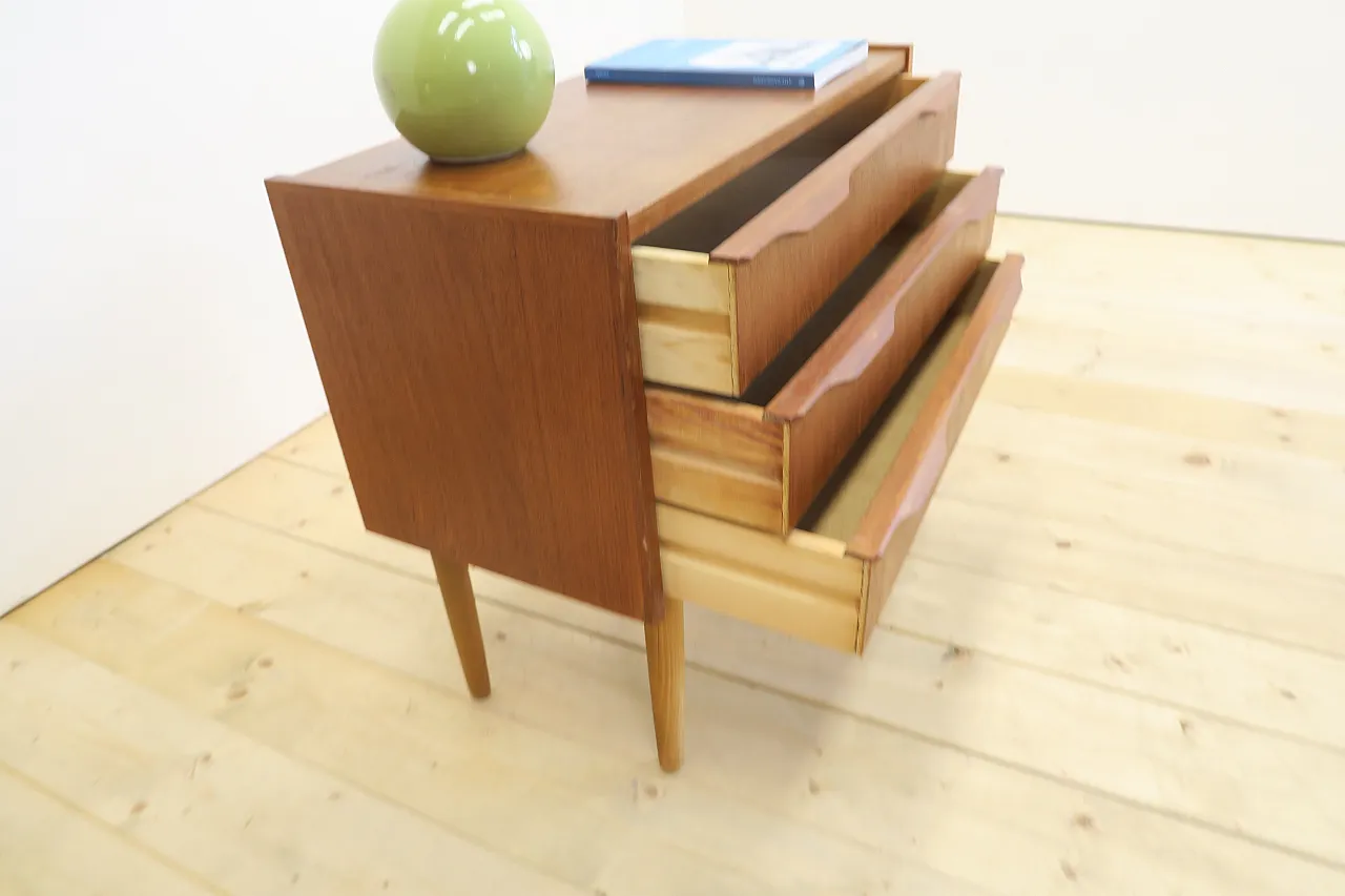 Teak nightstand with three drawers, 1960s 6