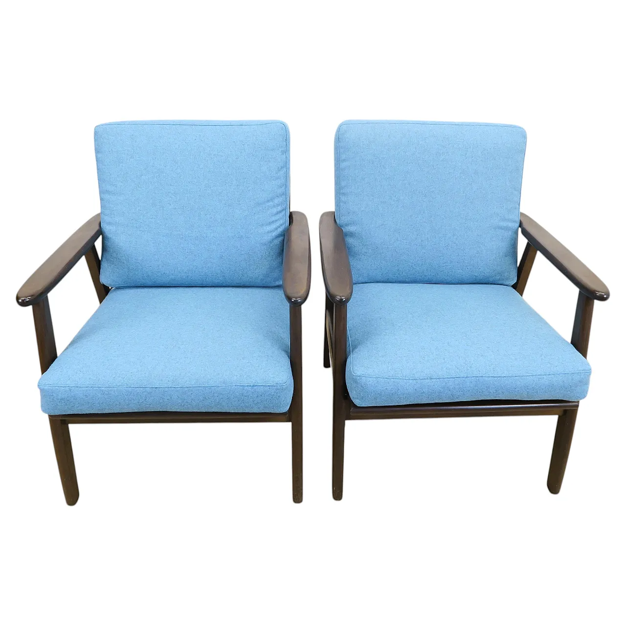Pair of teak armchairs reupholstered in wool, 1960s 1