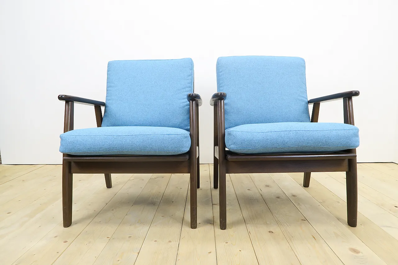 Pair of teak armchairs reupholstered in wool, 1960s 2