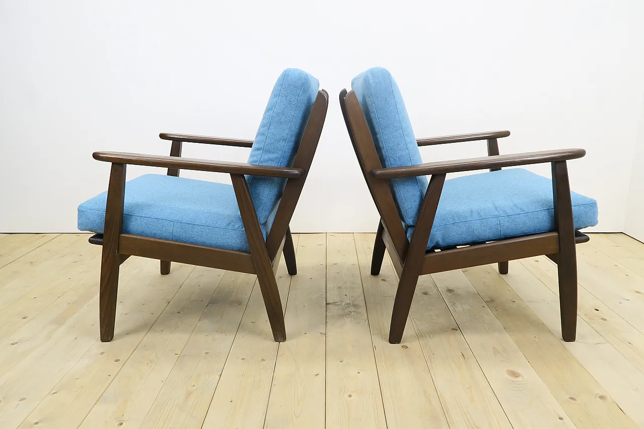 Pair of teak armchairs reupholstered in wool, 1960s 3