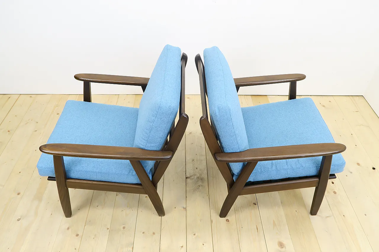Pair of teak armchairs reupholstered in wool, 1960s 4