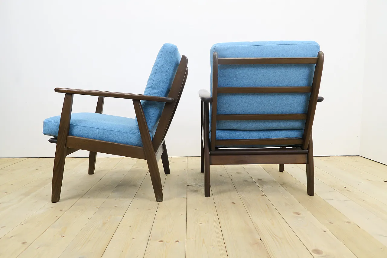 Pair of teak armchairs reupholstered in wool, 1960s 5
