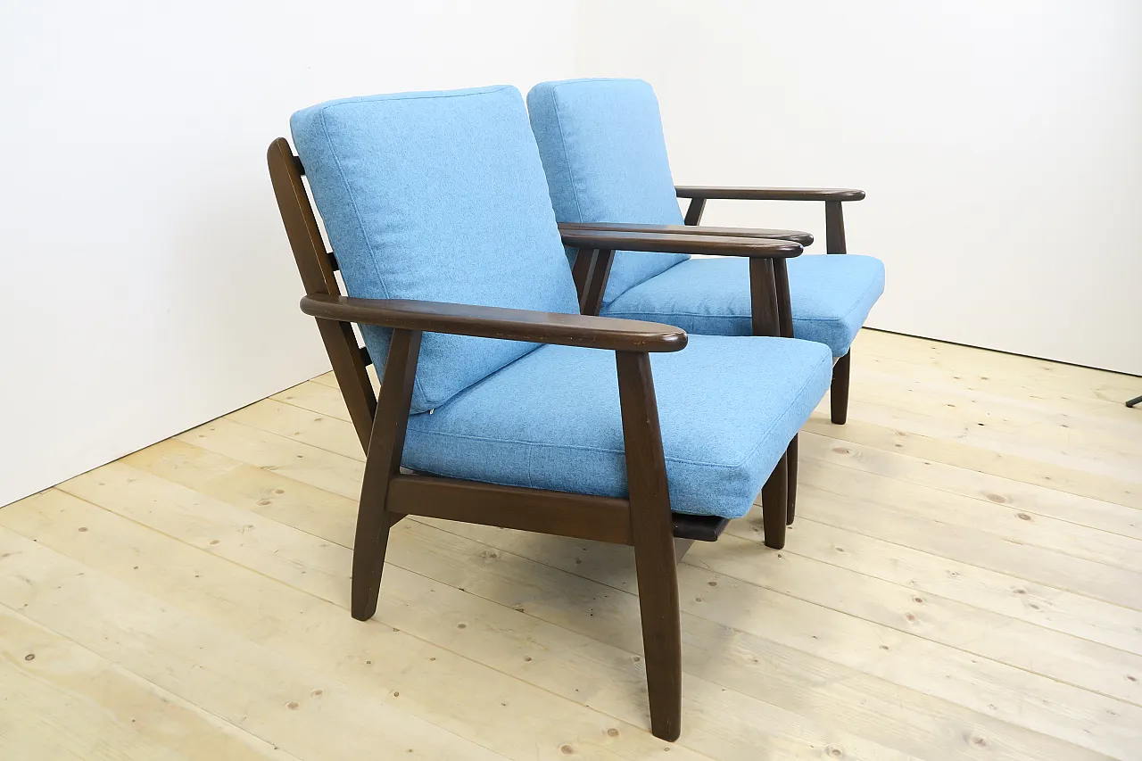 Pair of teak armchairs reupholstered in wool, 1960s 7
