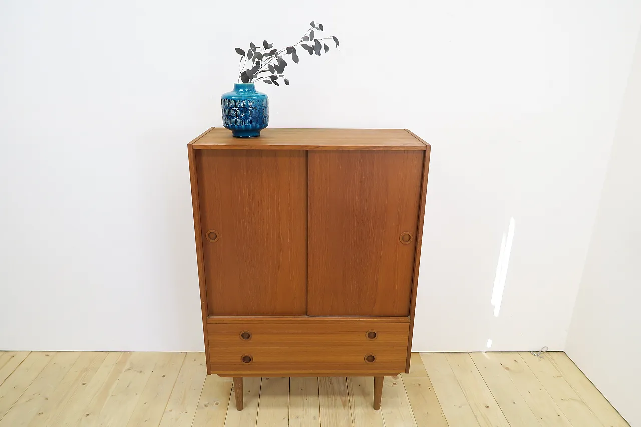 Teak highboard with sliding doors, 1960s 4