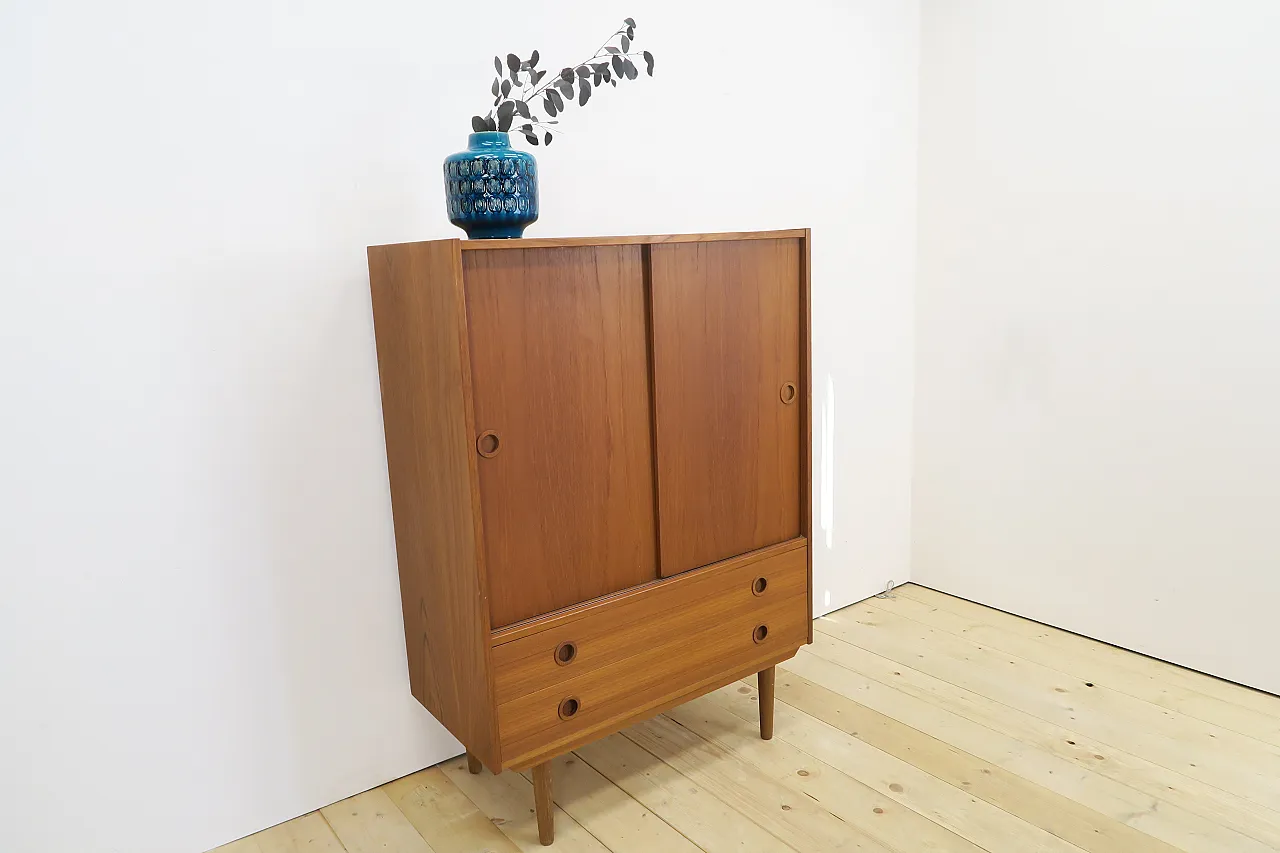 Teak highboard with sliding doors, 1960s 5